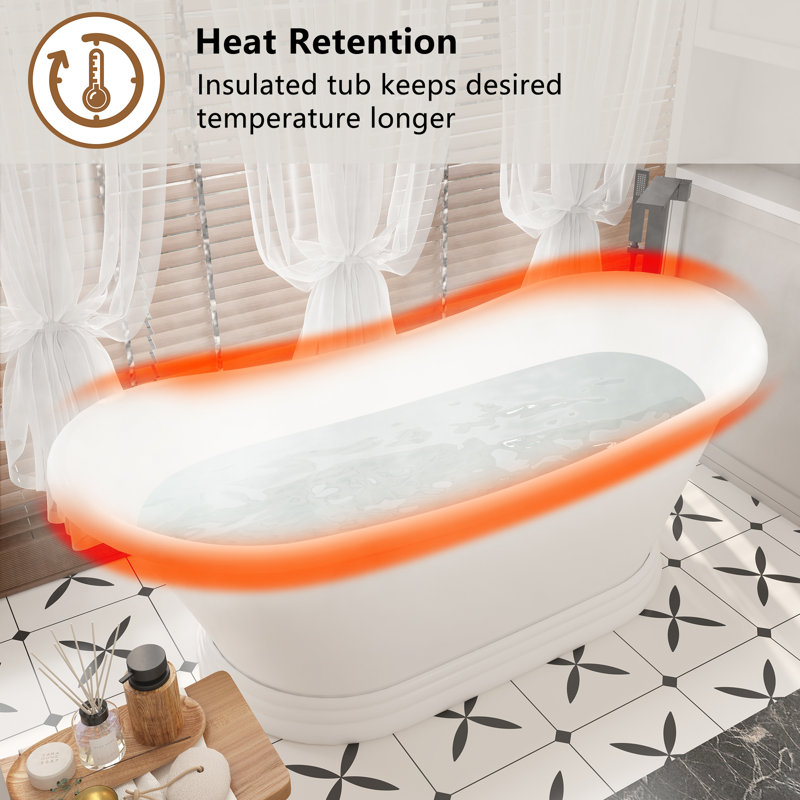 Crescent 67.13"x 29.53" Solid Surface Stone Freestanding Soaking Bathtub