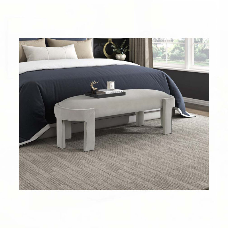 Velvet Fabric  Upholstered Bench, Taupe