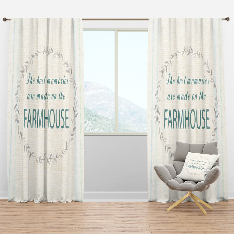 Farmhouse Florals - Panneau de rideau simple semi-transparent à motif abstrait Farmhouse, Beige, L 52 po x L 63 po