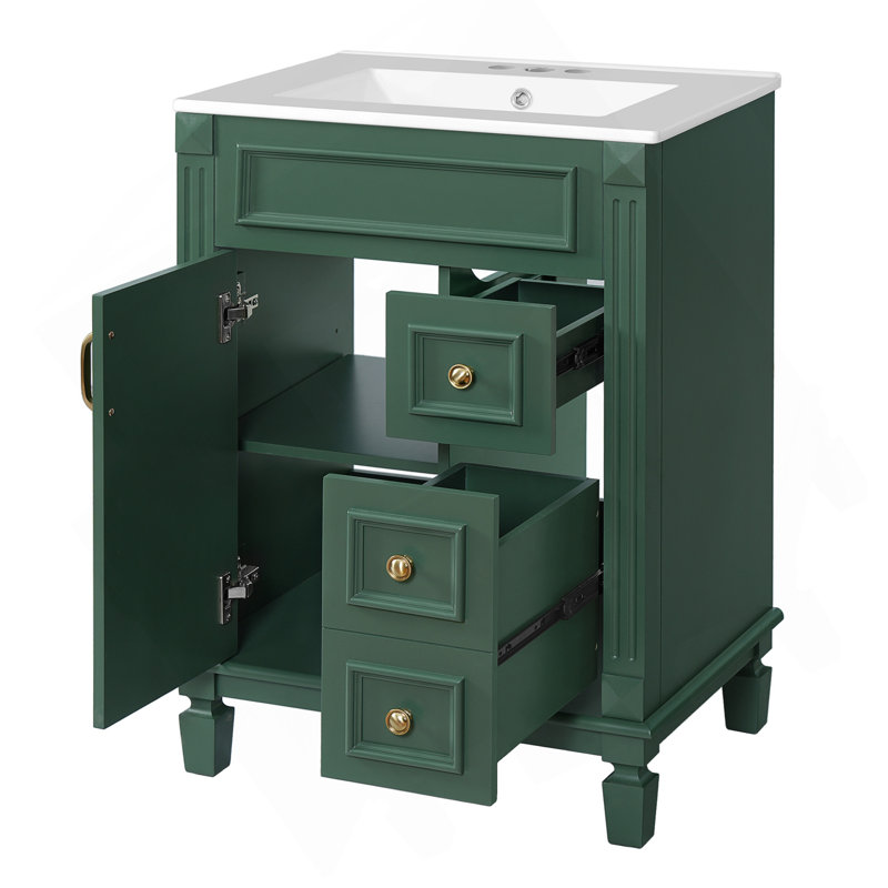 Meuble-lavabo 24 po avec lavabo en céramique, petite armoire de salle de bain, armoire moderne avec 2 tiroirs et tablette réglable
