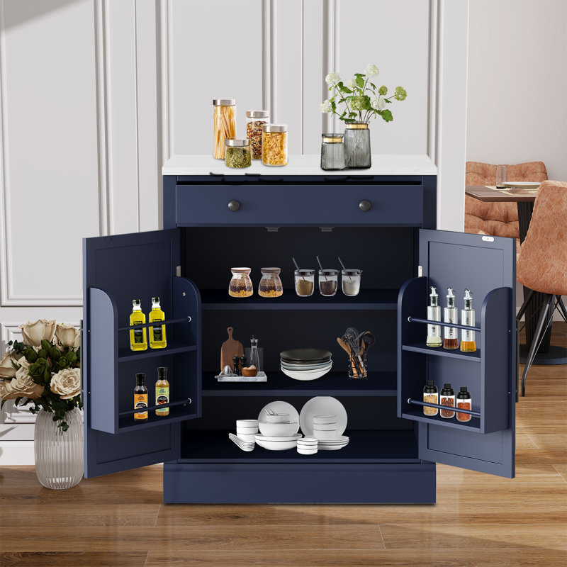 Modern Sideboard With 1 Drawer, 2 Adjustable Shelves And 2 Door Shelves, Blue