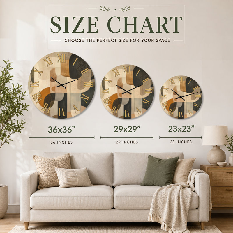 Formes organiques en terre - Horloge murale de style milieu du siècle, imprimée sur bois, Extra Large