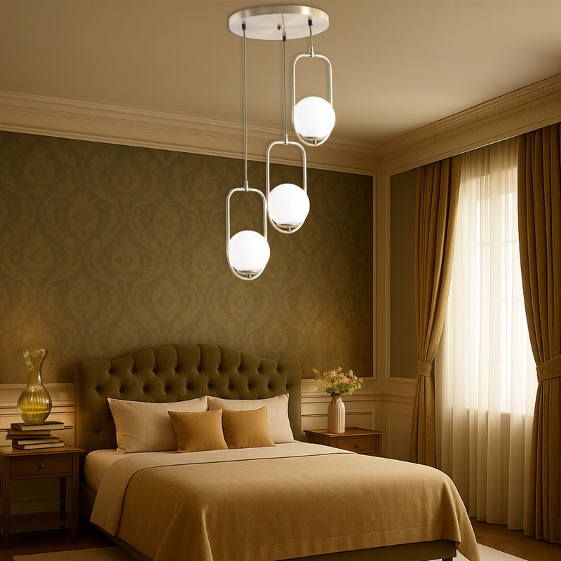 Adjustable Height 3 Lights Globe Cluster Pendant, White