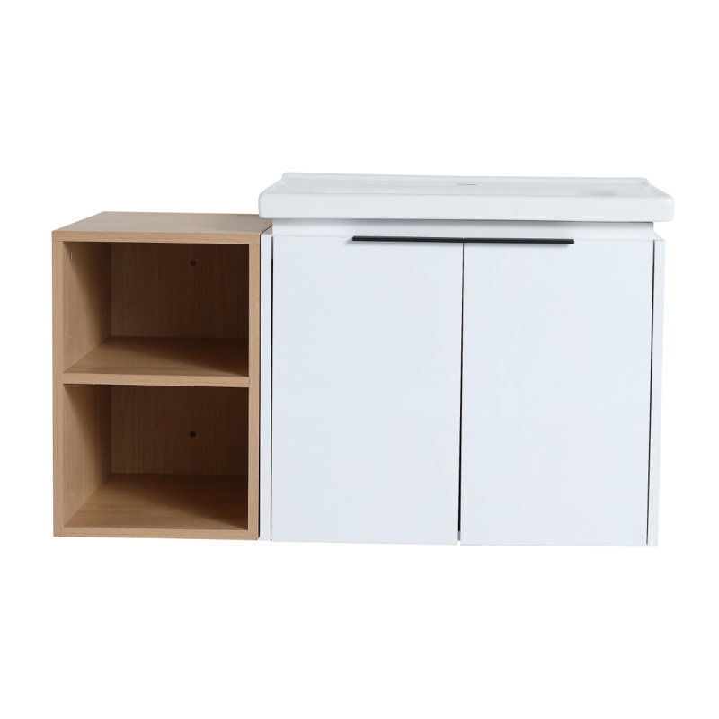 Meuble-lavabo à fermeture en douceur avec lavabo et petites tablettes de rangement