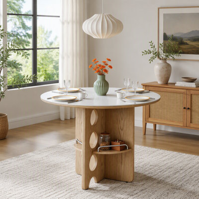 Table de salle à manger en pierre frittée de style médiéval avec compartiments de rangement, pieds en MDF. Convient à une salle à manger à domicile, pour une famille de 2 à 4 personnes. Plateau de table double couche.