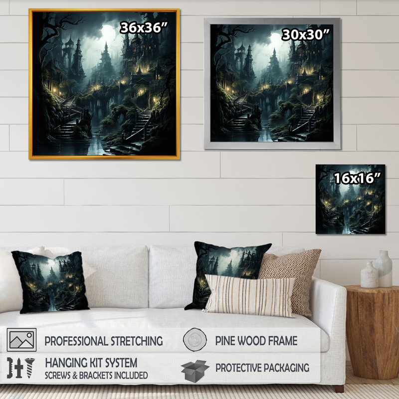 Impression sur toile, "Cinématique mystère, châteaux" - paysages abstraits_105691, H 36 po x l 36 po x P 1,5 po