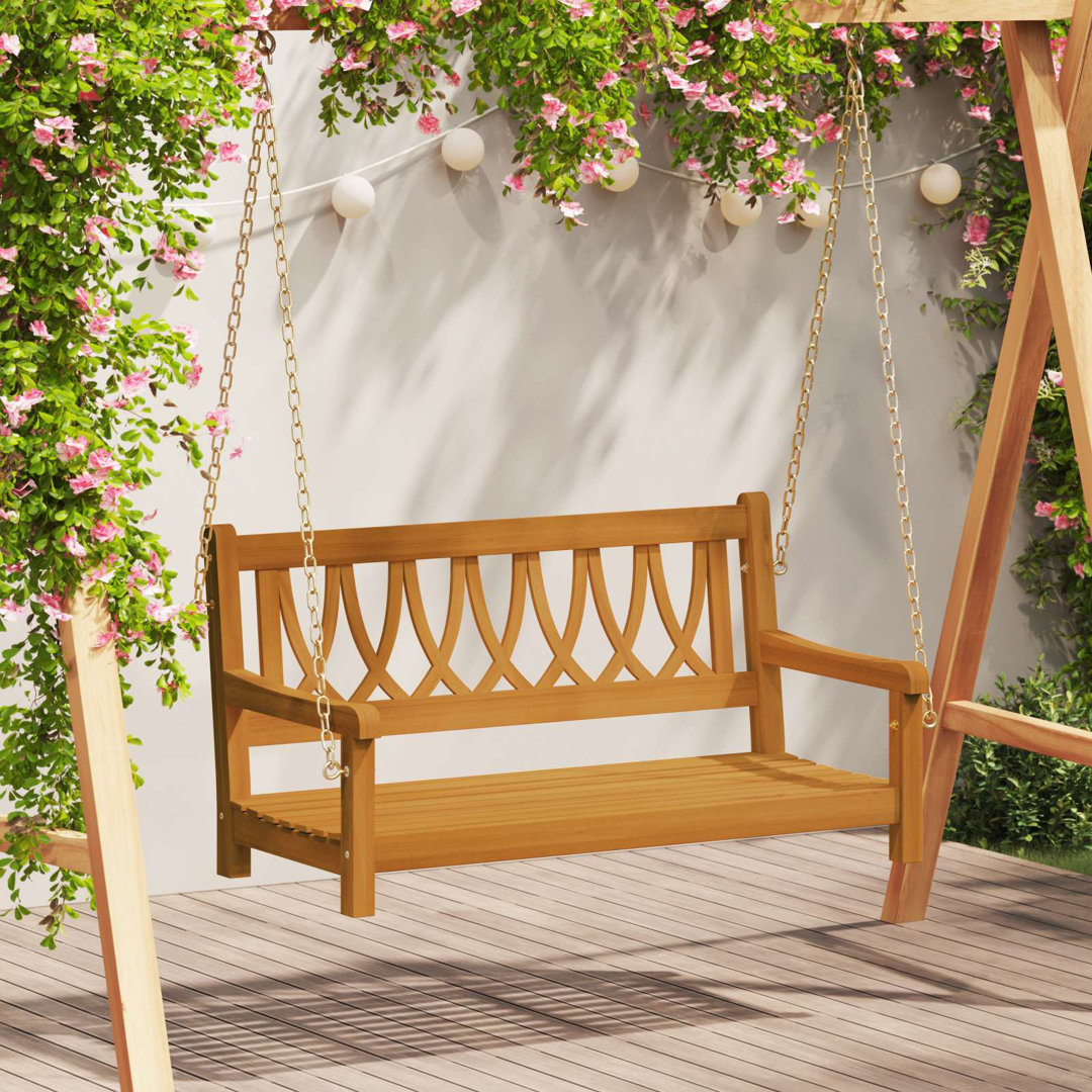 Garden Swing Bench Natural Solid Acacia Wood Outdoor Furniture Rustic