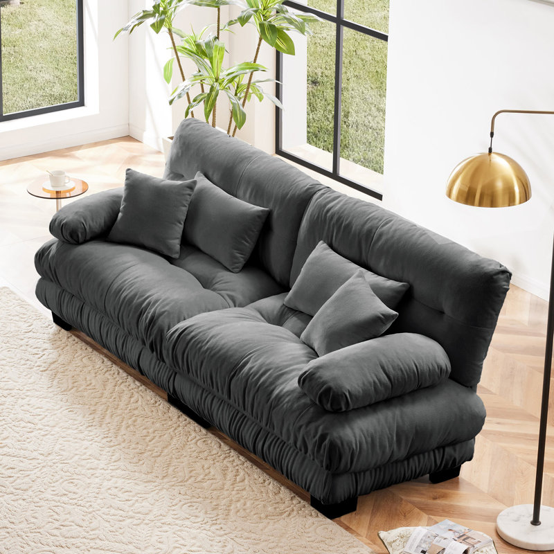 Canapé en chenille, Gris, H 35,4 po x l 94,4 po x P 36 po, 2
