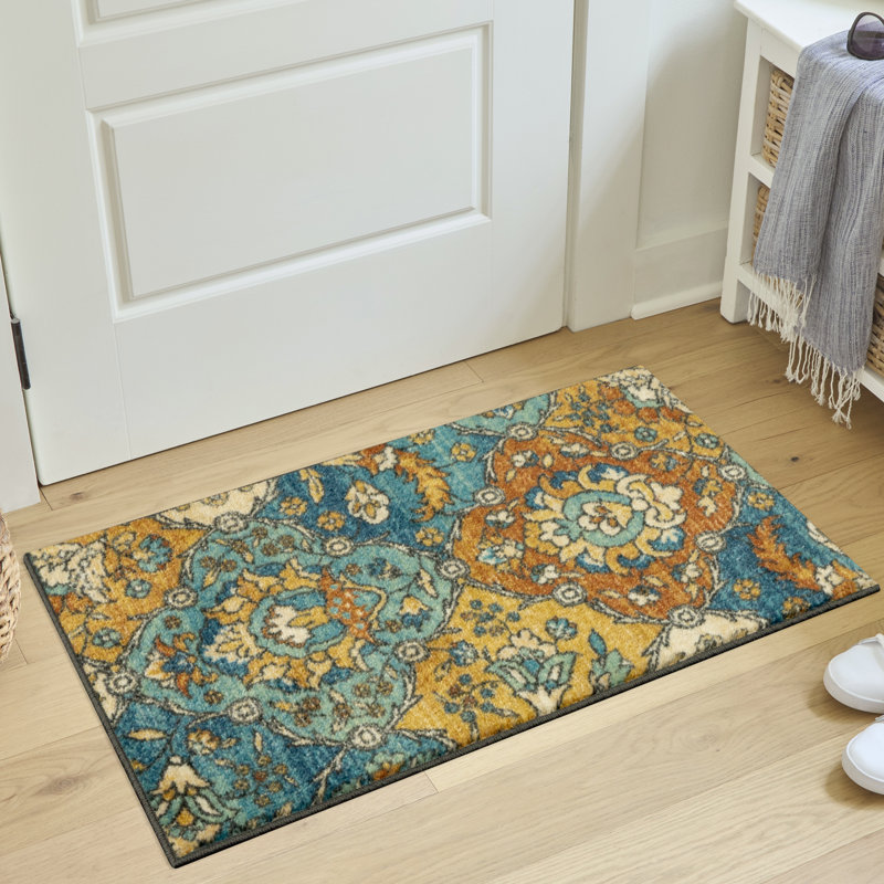 Sutton Washable Blue Accent Rug, Rectangle 1'8" x 2'10"