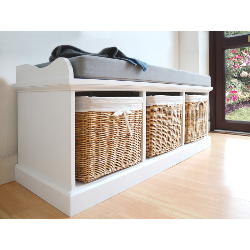 Bastogne Polyester Blend Upholstered Storage Bench, White/Natural, Grey