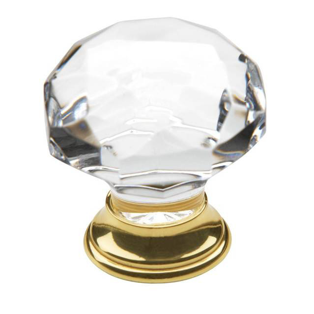 Oversized Crystal 1 3/4" Diameter Mushroom Knob, Polished Brass