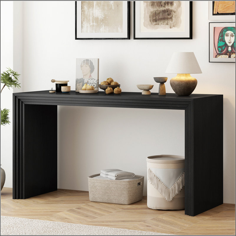 Modern Style Console Table made of Paulownia Solid Wood Veneer,Suitable for Foyer, Living Room, or Entryway., Black