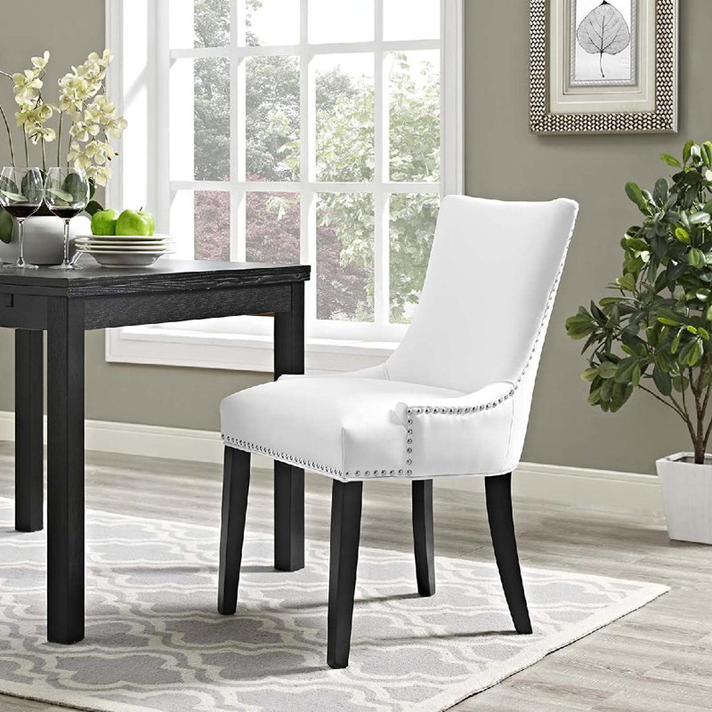 Elegance White Faux Leather Upholstered Side Chair with Nailhead Trim
