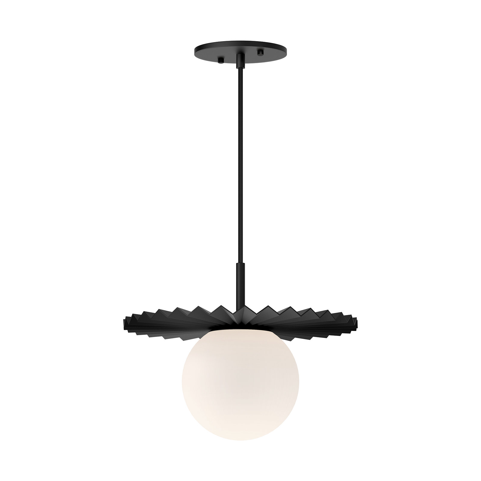 Carletta Single Light Glass Pendant, Matte Black/Opal Matte Glass, 9.63" H x 11.88" W x 11.88" D