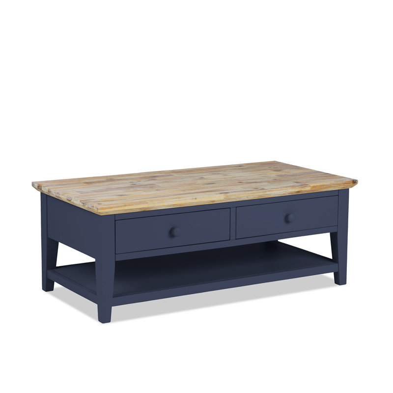 Doria Floor Shelf Coffee Table with Storage, Navy Blue
