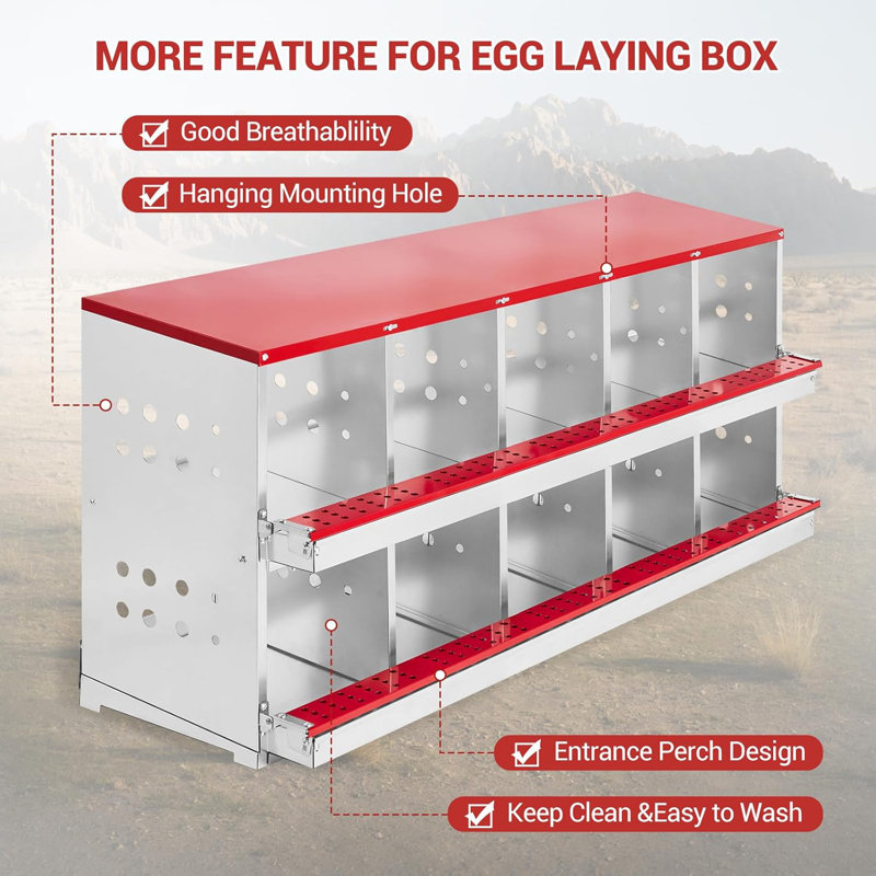 Boîte de nidification pour poulets, boîte de nidification à 10 compartiments, ensemble de poulailler à trous larges avec trous ventilés Easy Egg Collection