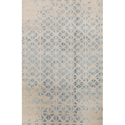 Tapis gris et bleu clair noué à la main de haute qualité