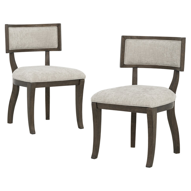 Marie Brown Upholstered Split-Back Dining Chairs with Curved Wood Frame, Beige/Brown