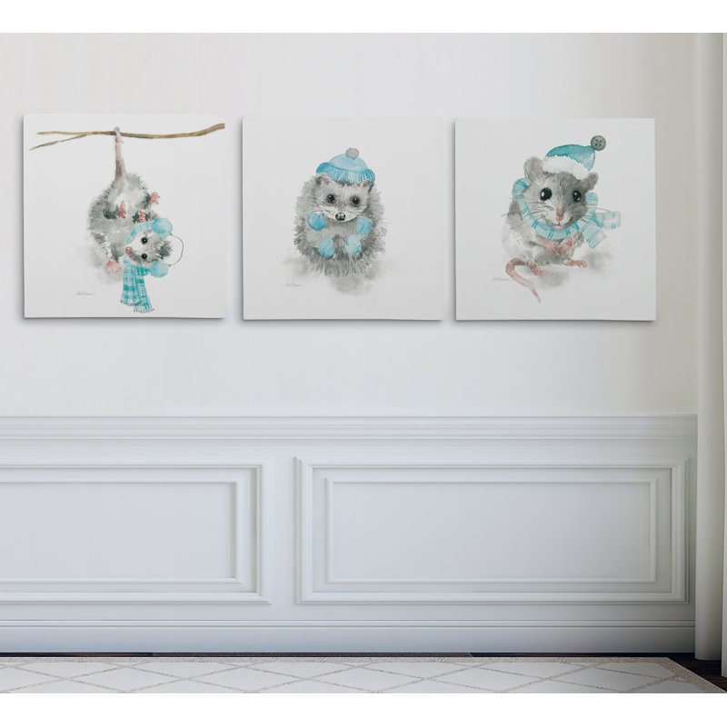 « christmas critters », ensemble de 3 reproductions d’art sur toile tendue