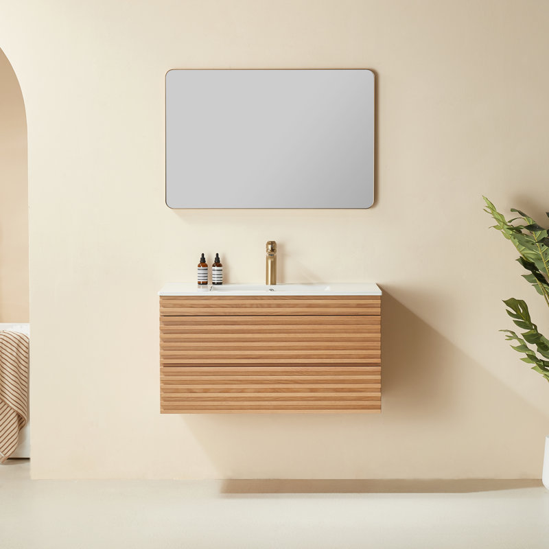 Meuble-lavabo simple mural et flottant pré-assemblé de 36 po avec comptoir en céramique (ancien SKU W1826P308971)