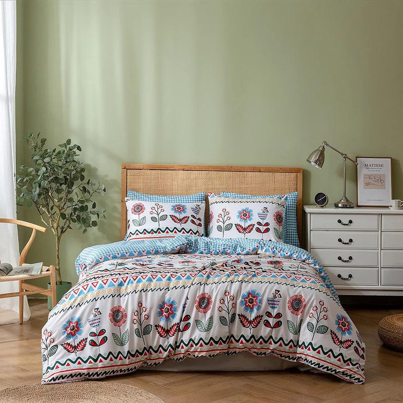 Ensemble de housse de couette réversible , Housse de couette grand et 2 taies décoratives