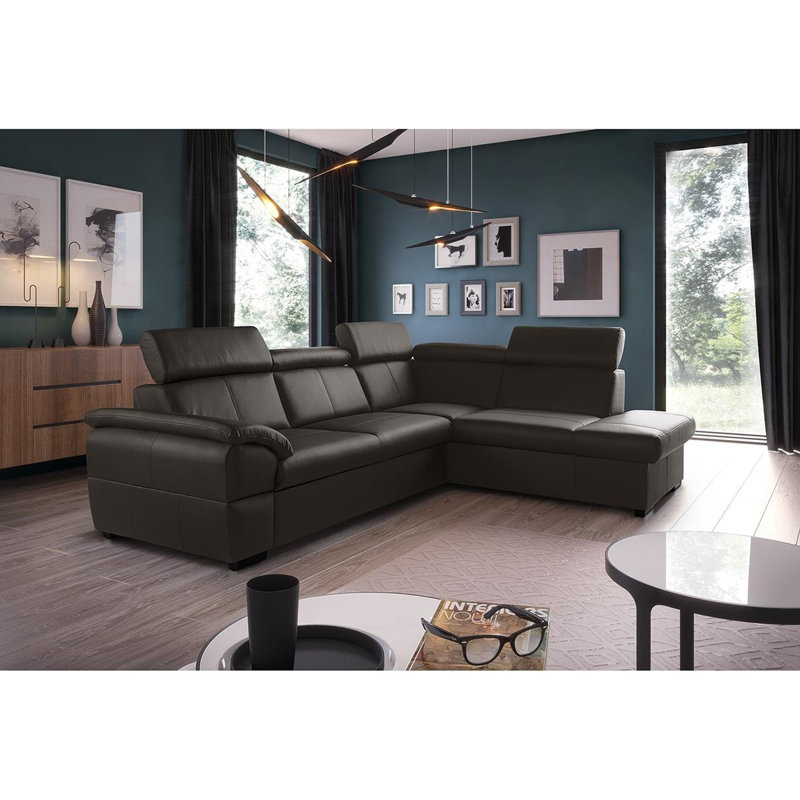 Edena Leather Corner Sofabed, Right Hand Facing, Dark Brown
