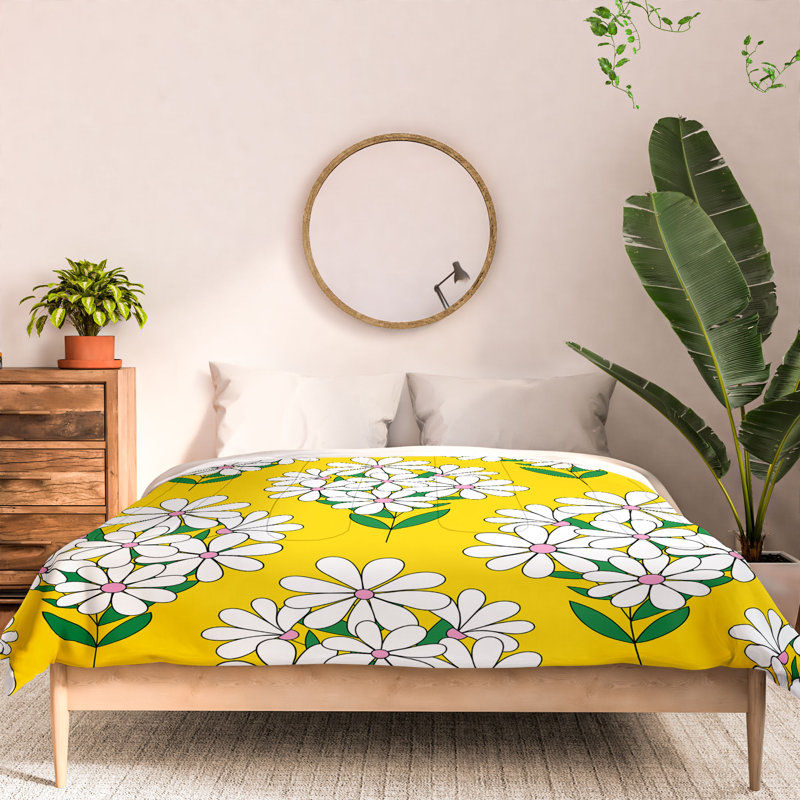 Ensemble d'édredon en coton jaune / blanc / vert Jenean Morrison, Édredon très grand et 2 très grandes taies déc