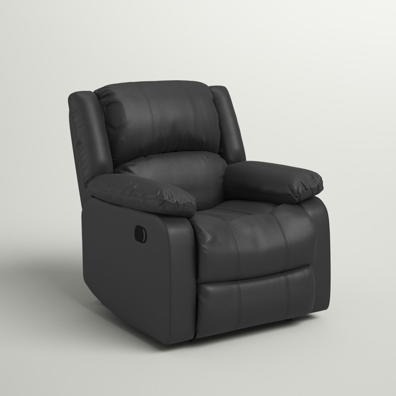 Sanie 37.8" Faux Leather Manual Recliner, Black Faux Leather