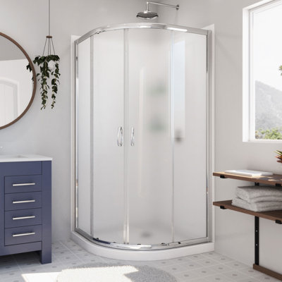 Prime 33" W x 33" D x 76.75" H Frameless Round Sliding Shower Enclosure with Base Included