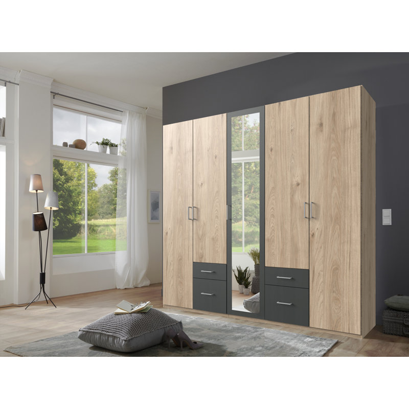 Shakuntala 6 Door Manufactured Wood Wardrobe, Hickory/White