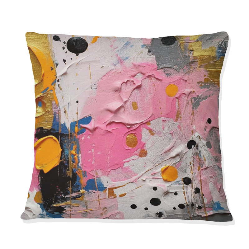Coussin décoratif imprimé géométrique rose et gris I