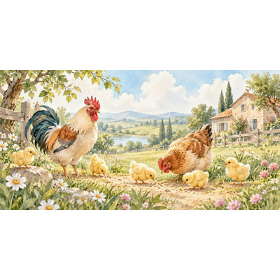 Chicks Field Wallpaper Mural, Peel and Stick Kids Room Wall Mural, Watercolor Farm Animal Nursery Wallpaper