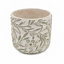 Jardinière S / 2 sable et ciment gris avec motif floral vert gravé, L: P 6,7 x 6,3 po S: P 5,5 po x P 5 po