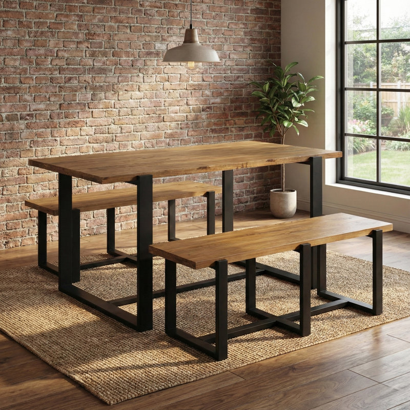 Kitson Pine Solid Wood Top Metal Base Dining Table, 78cm H x 150cm L x 90cm W