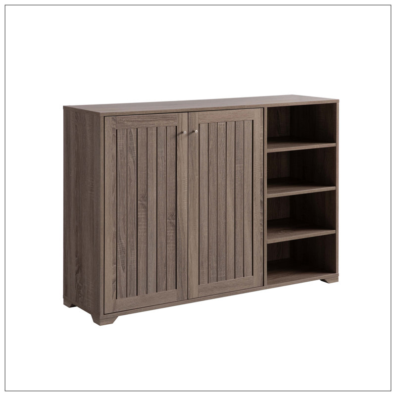 Armoire de rangement à 4 niveaux pour porte d'entrée, armoire à chaussures en bois à double porte, taupe foncé