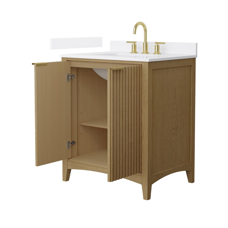 Palmilla 30" Freestanding Single Bathroom Vanity with Cultured Marble Top, Brushed Gold, Beige, White Cultured Marble