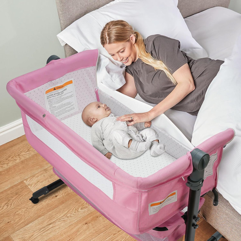 4 In 1 Baby Basinet, Bedside Bassinet For Baby, Height Adjustable Bassinet Bedside Sleeper With Lockable Wheels & Mosquito Nets