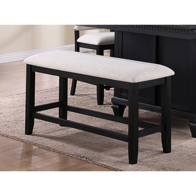 Banc de salle à manger gris anthracite à hauteur de comptoir - style rétro, bois massif, coussin gris, 48 po x 16 po 25 po, fabrication rectangulaire en bois, revêtement, 48 po x 16 po x 25 po