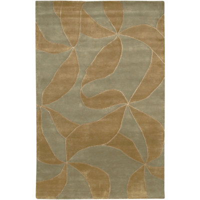 Tapis abstrait en laine noué à la main brun, crème et vert Callida