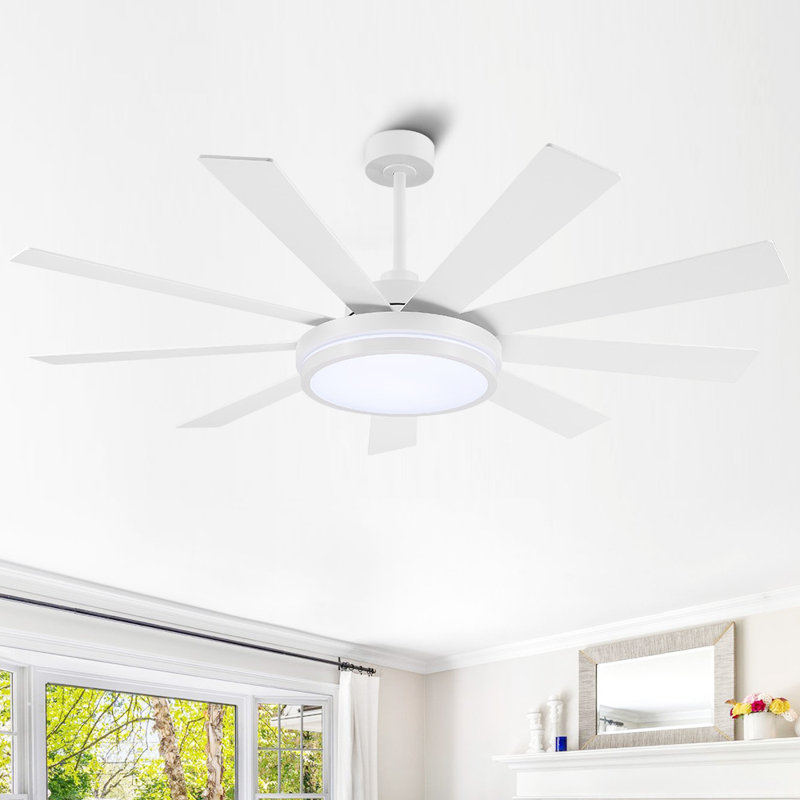 Mlian 9 Playwood Double-sided White and Light-colored Wood Grain Blades 60in Ceiling Fan Large LED Dimmable Light, 6-Speed Remote Control, Reversible DC Motor,White
