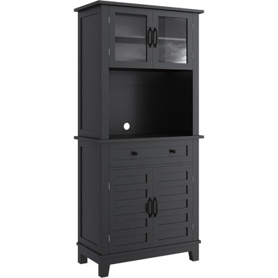 Armoire de cuisine de 72 po de hauteur dans le salon, armoire-bar avec support pour micro-ondes, armoire avec portes en verre et tiroirs