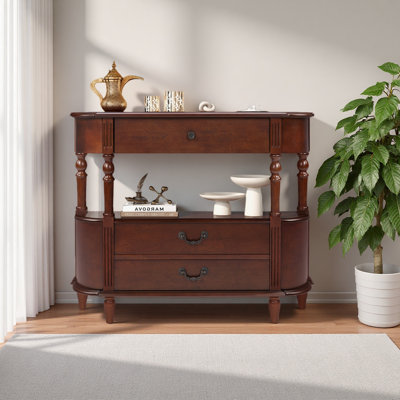 Console rétro en bois courbé avec 3 tiroirs, table d'entrée de 43 po avec tablette de rangement, canapé derrière le canapé et pieds en bois massif