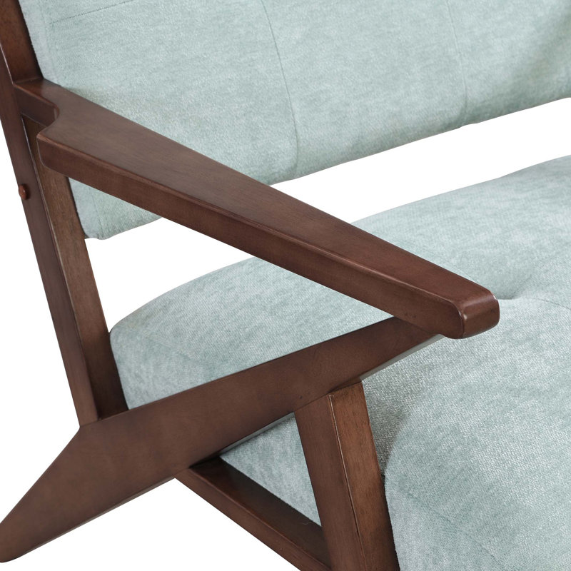 Chaise d'appoint Mid-Century moderne avec coussins moelleux - structure en bois massif de 30 po avec accoudoirs en angle pour le salon