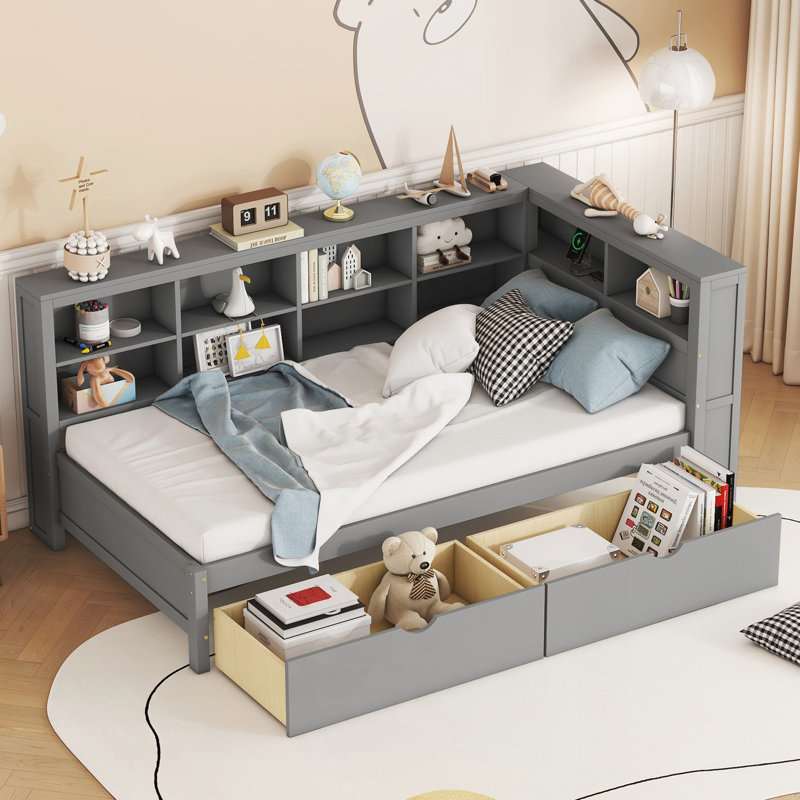 Wooden Twin Size DayBed with 2 Drawers, Grey
