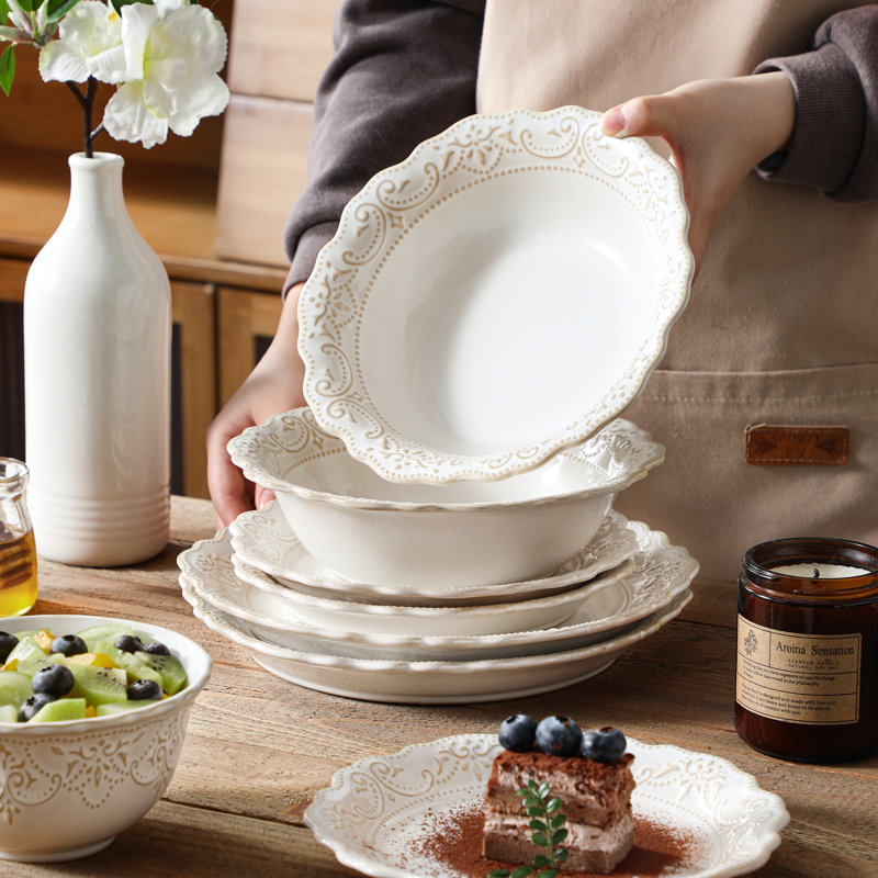 16-Piece Embossed Dinnerware Set, White