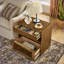 Table de chevet moderne Mid Century avec station de charge, 2 tiroirs et tablette ouverte - noyer clair