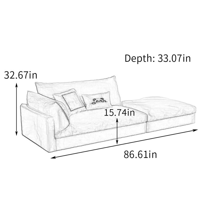 Canapé-lit en coton et lin avec repose-pieds, Bleu clair, Orienté à gauche (vu de face)
