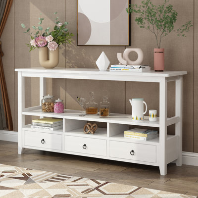 American Country White Console Table - Vintage Wood Frame Sofa Table For Rustic & Modern Home Decor