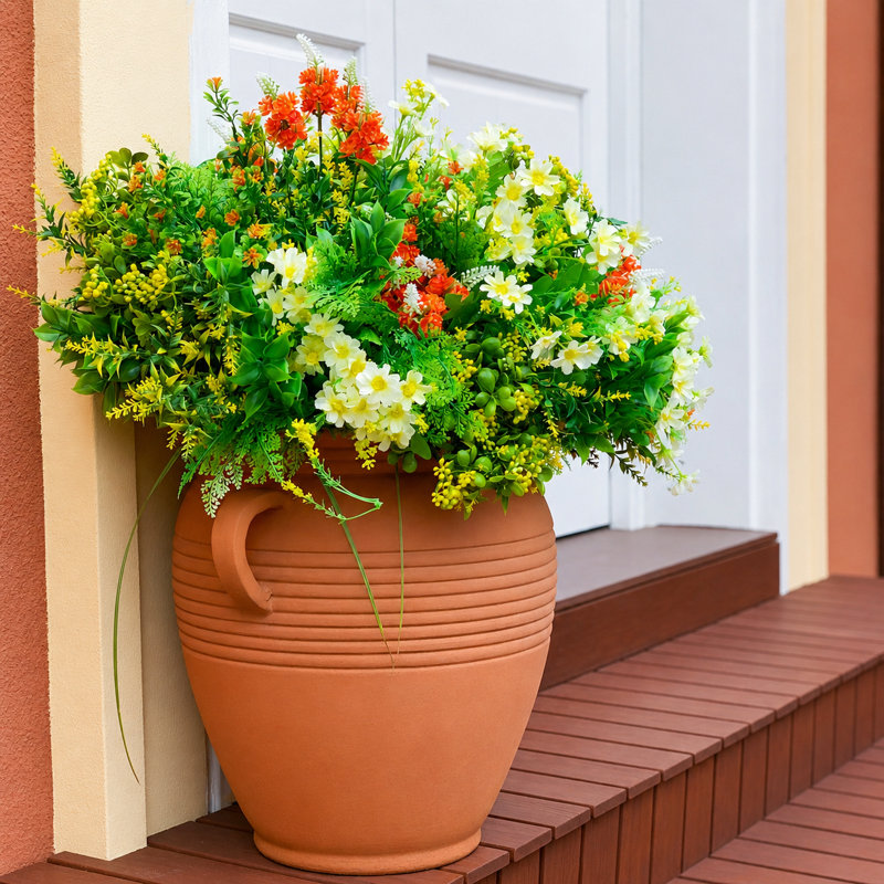 Fleurs artificielles multi-espèces réalistes pour l'extérieur et l'intérieur, 9 tiges, Jaune