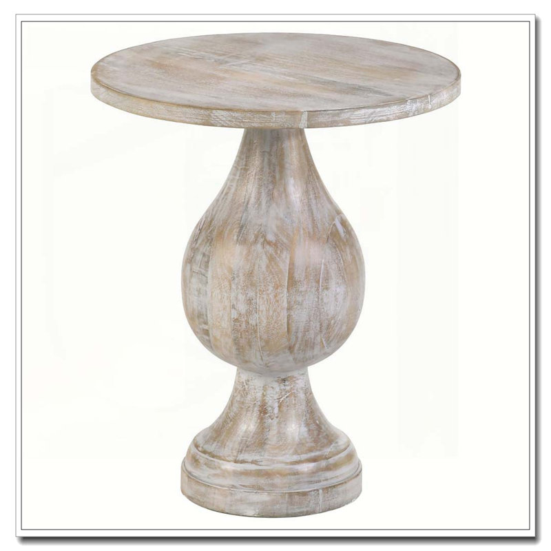 Table d'appoint piédestal blanc délavé, Ivoire ivoire